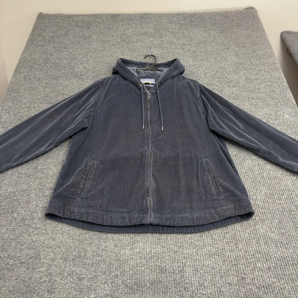 LL Bean Hoodie Womens XL Blue Corduroy Full Zip Casual Classic Outdoor